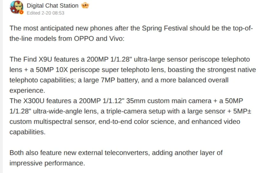 Oppo Find X9 Ultra camera specs leak