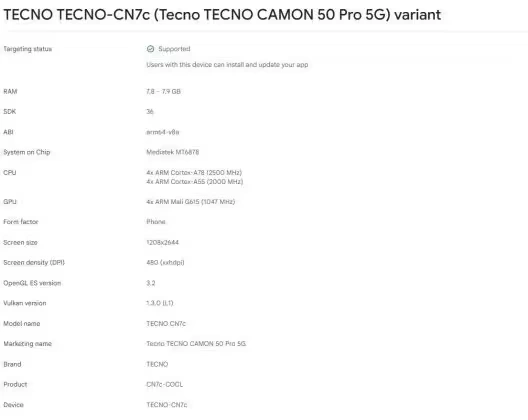 Tecno CAMON 50 Pro 5G