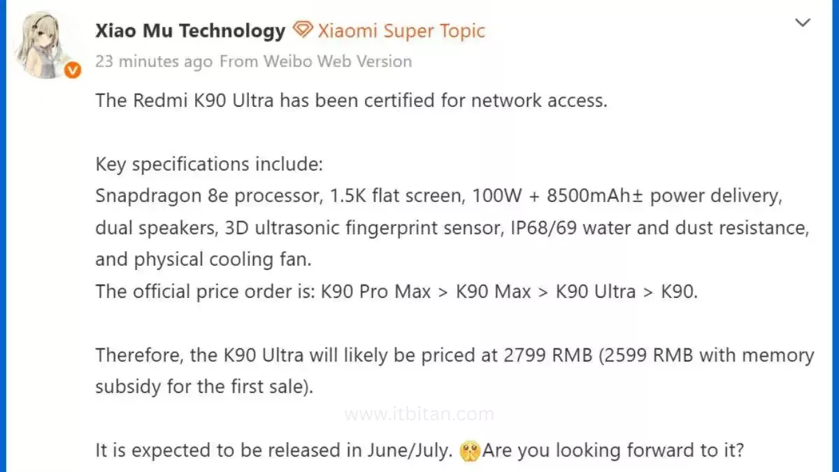 Redmi K90 Ultra হতে পারে গেমিং ফোকাসড নতুন ফোন, 100W ফাস্ট চার্জিংয়ের তথ্য সামনে 4 Redmi K90 Ultra